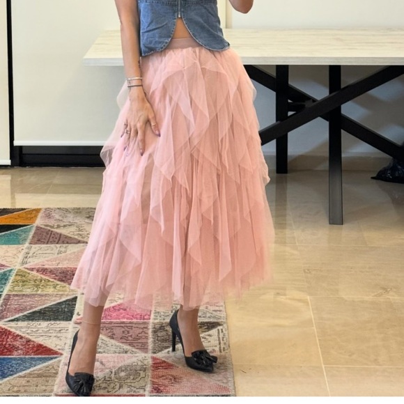 Elasticity Gauze Pleated Solid Color Split-Joint A-Line Loose Skirts - Picture 2 of 5